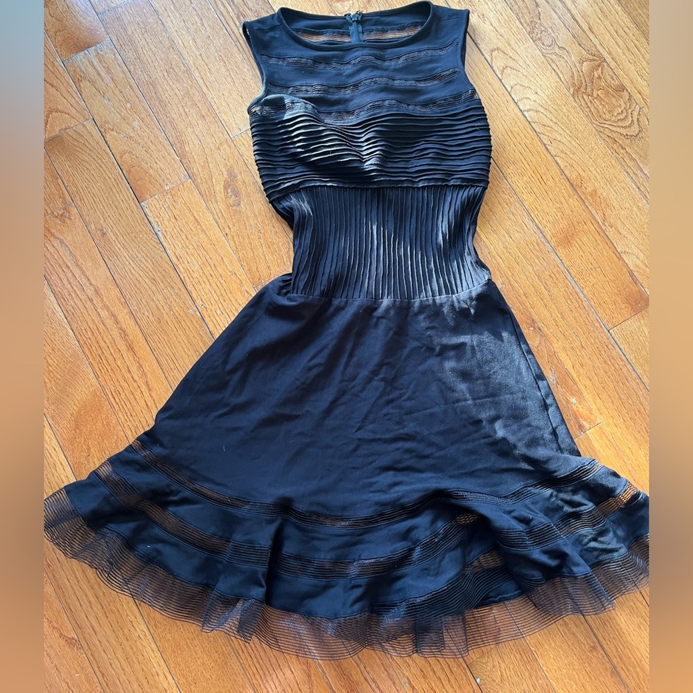 Y2k Vintage Cachè midi dress whimsical mesh ruffle overlay pleated skirt lace S